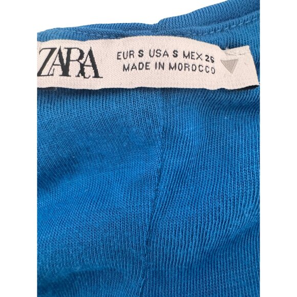 ZARA Ruched Small Royal Blue Sleeveless Dress Deep V-Neck - Picture 2 of 14